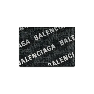 BALENCIAGA Signature Mini Wallet BB Monogram Coated Canvas Silver Print Allover Logo "Black/Grey"