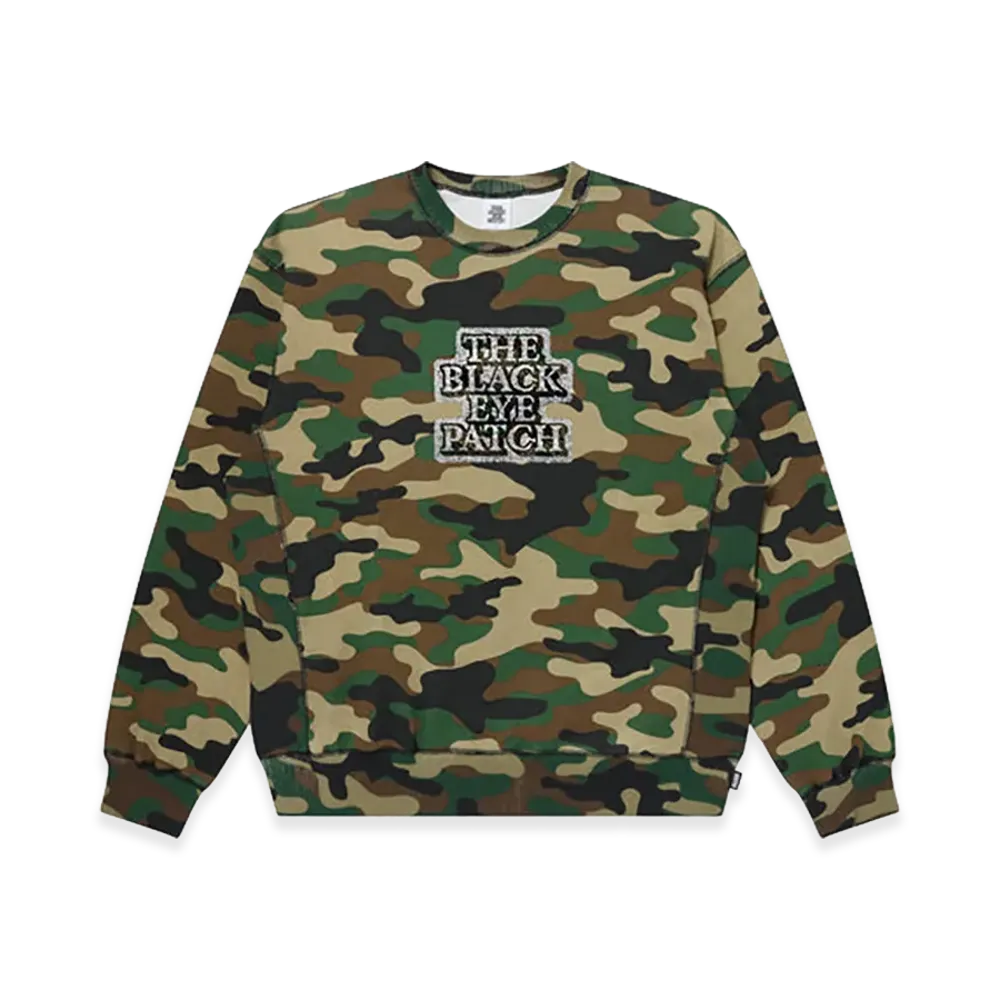 BlackEyePatch Rhinestoned OG Label Crew Sweat "Woodland Camo"