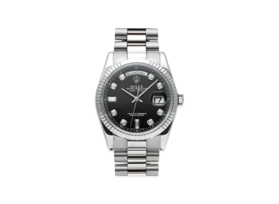ROLEX Day-Date 8P Round 2P Baguette Diamonds "Black/White Gold"