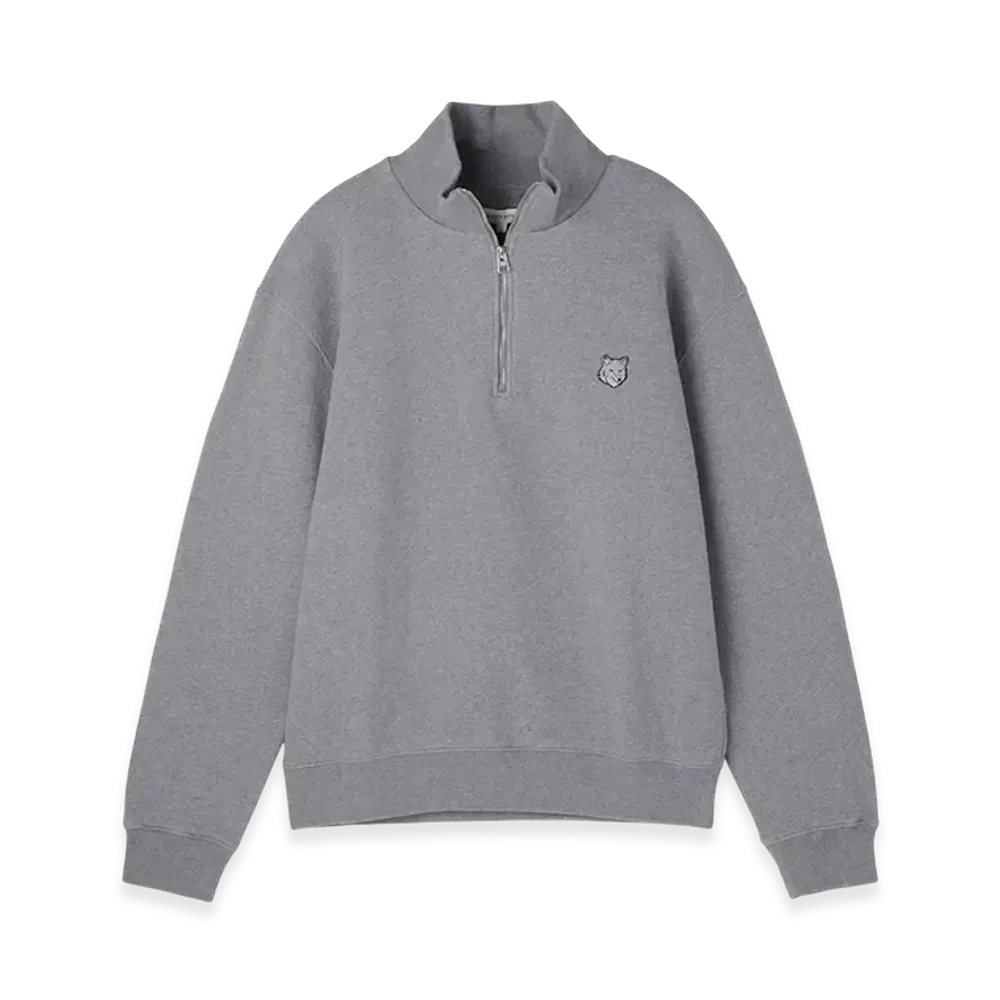 Maison Kitsune Bold Fox Head Patch Comfort Half Zip Sweatshirt "Medium Gray"