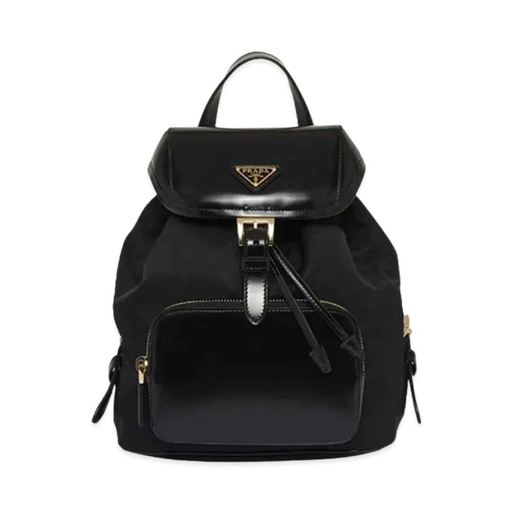 PRADA ReNylon Brushed Leather Backpack "Black"