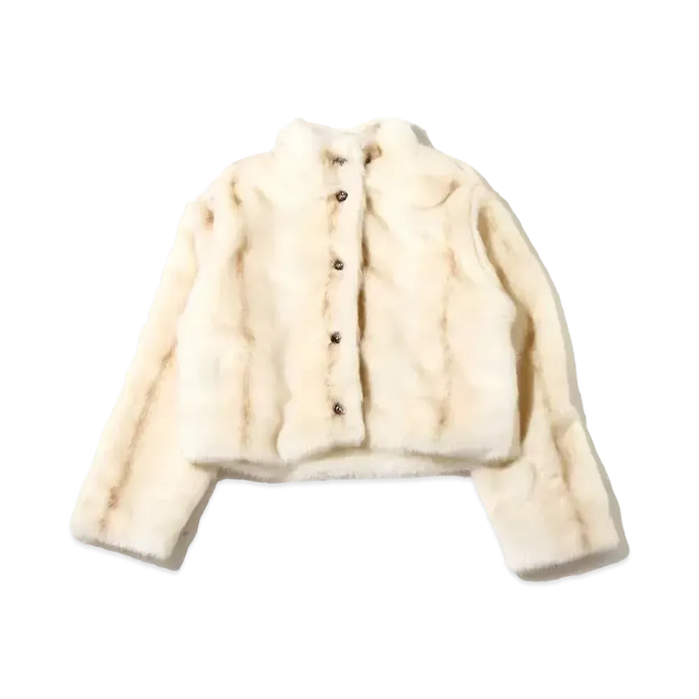 atmos pink Stand Collar Short Fur Coat "Ivory"