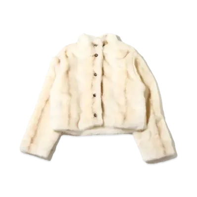 atmos pink Stand Collar Short Fur Coat "Ivory"