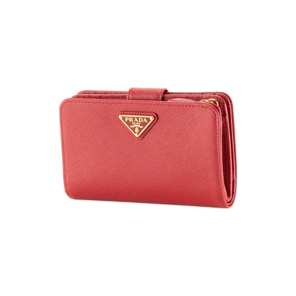 PRADA Saffiano Triangolo L Shaped Wallet "Red"