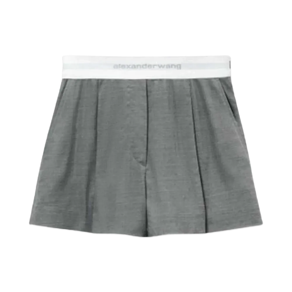 Alexander Wang Logo High Waist Stretch Pleats Shorts "Light Heather Gray"
