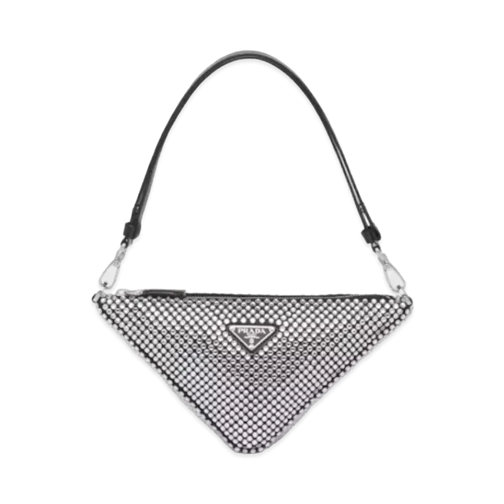 PRADA Crystals Triangle Satin Mini Bag "Crystal"