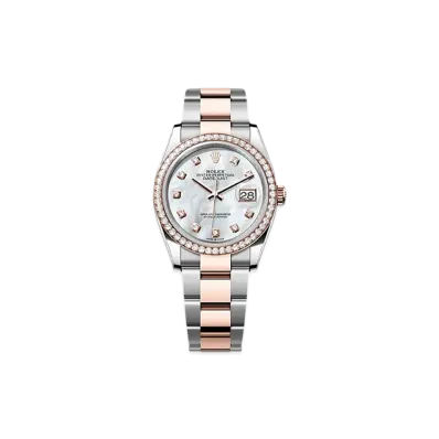 ROLEX Datejust 36mm Oystersteel & Everose Gold Diamond 126281RBR "White Mother-of-Pearl"