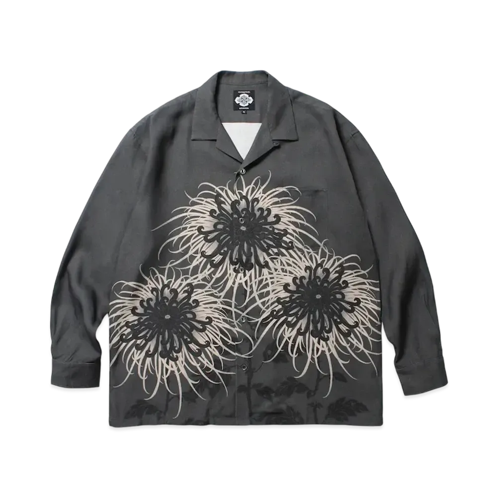 APHRODITEGANG Gakkin x Budspool Japanese Chrysanthemum L/S Hawaiian Shirt "Gray"