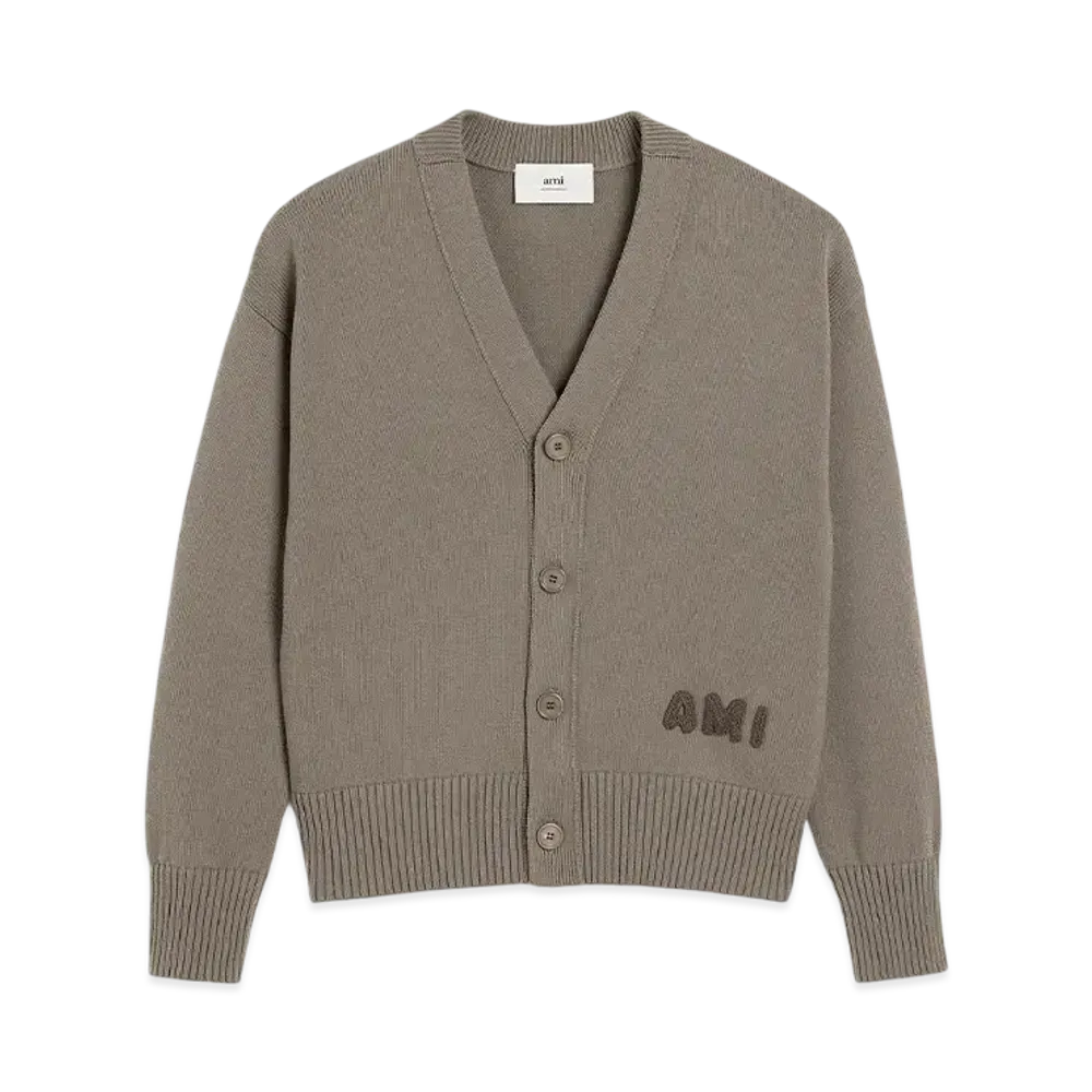 AMI PARIS Embroidered Cardigan "Cendre"