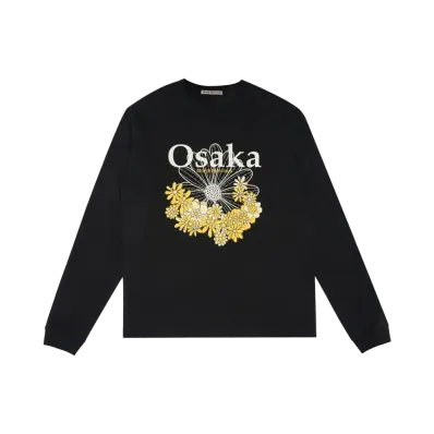 Mardi Mercredi Unisex Tshirt Long Sleeve Flower Osaka New Blossom "Black"