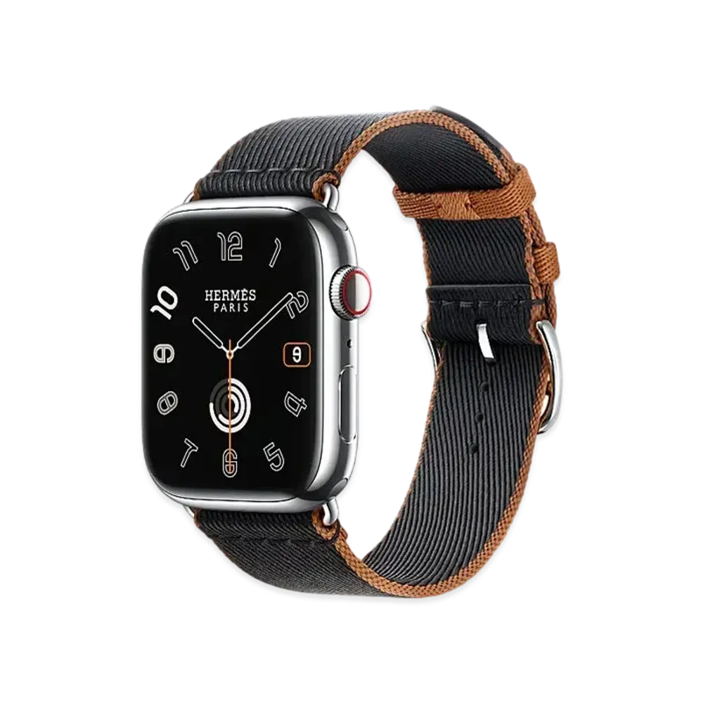 Apple Watch x Hermes Series 9 (GPS + Cellular Model) Stainless 45mm and Single Tour Twill Jump "Black/Gold"