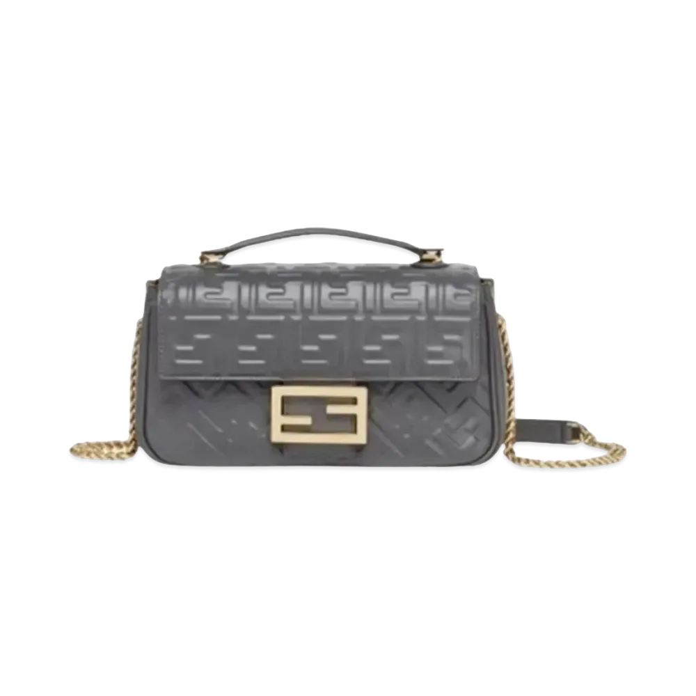 FENDI Baguette Chain Midi Leather Bag "Dark Gray"