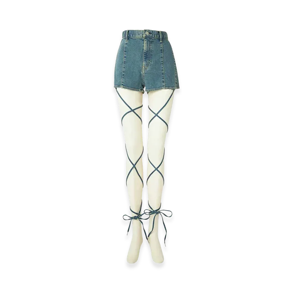 HYSTERIC GLAMOUR Women's Side Gather Leg Wrap Shorts "Light Indigo Blue"