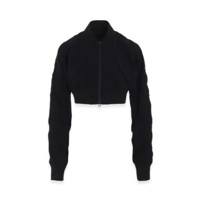 S'YTE Fulling Finished Shadow Check Cropped Bomber Jacket "Black"