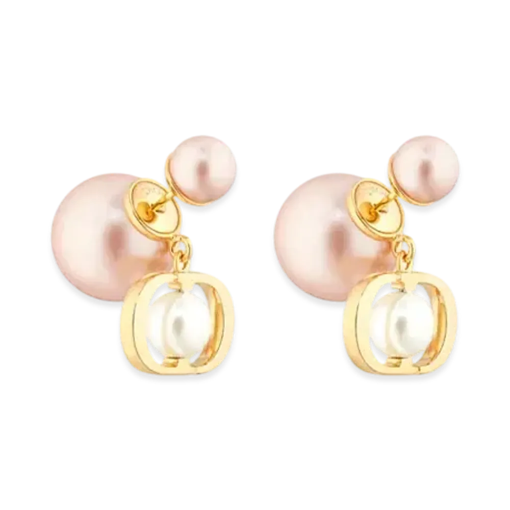 Dior Tribales Earrings Metal with Resin Pearls "Gold/Pale Pink/White"