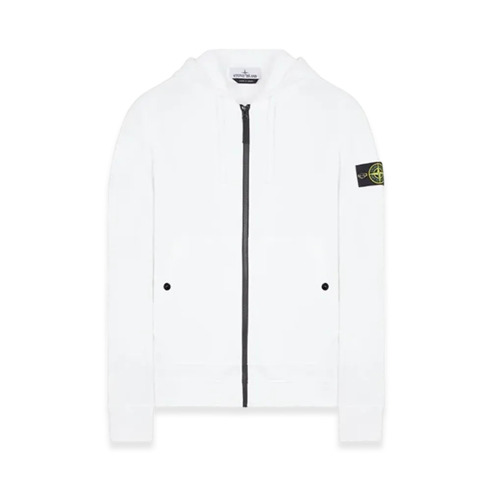 Stone Island 61620 Brushed Cotton Fleece Garment Dyed Full Zip Hooded Sweatshirt - 23FW "White"
