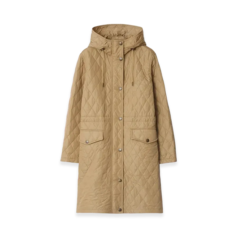 Burberry Women's Quilted Nylon Hooded Coat "Flax Beige"