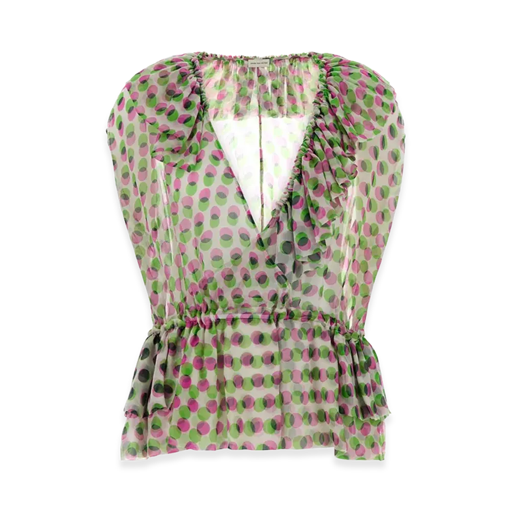 DRIES VAN NOTEN Women's Printed Crepe Cally Top "White"