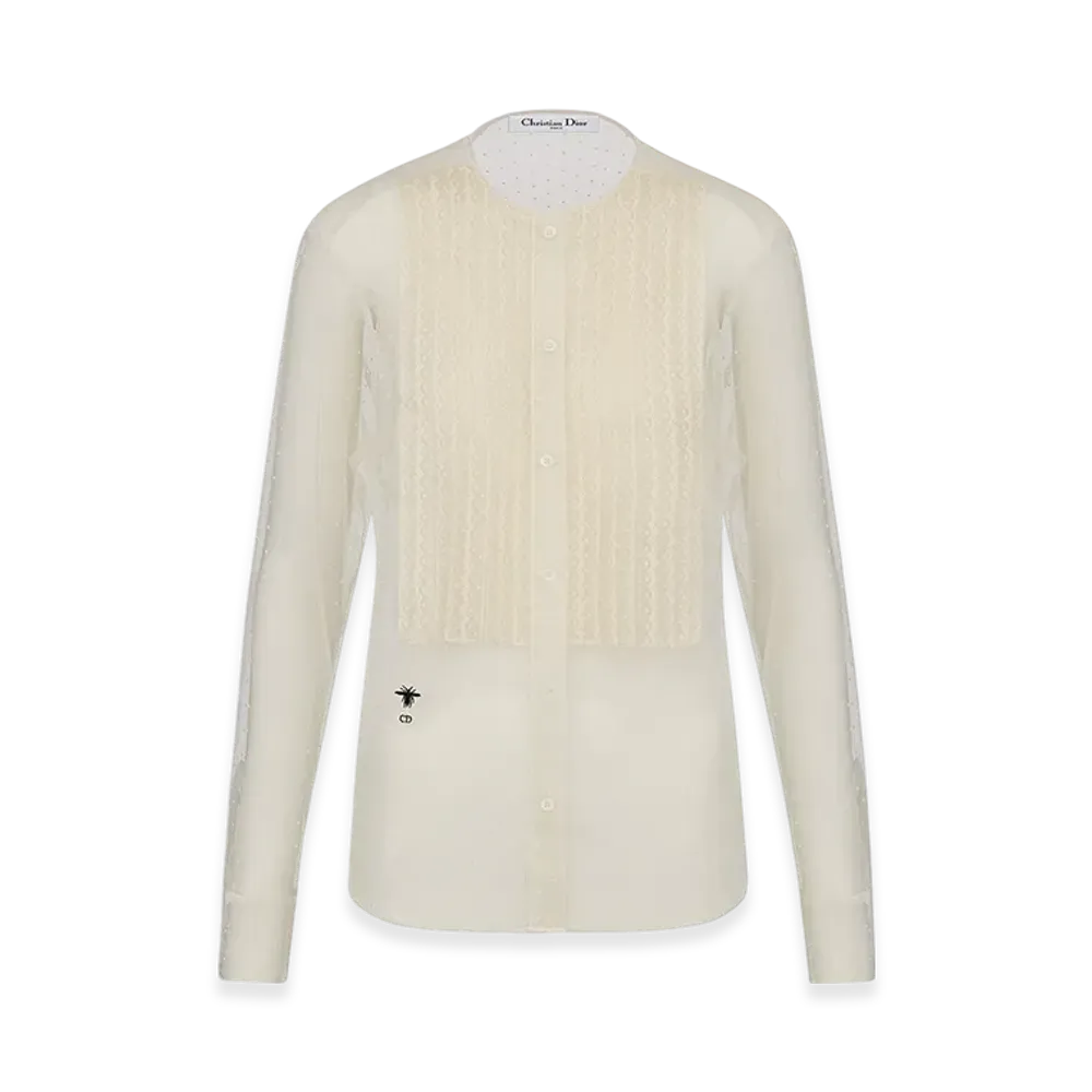 Dior Women's Sheer Blouse with Plastron Plumetis Tulle "Ecru"