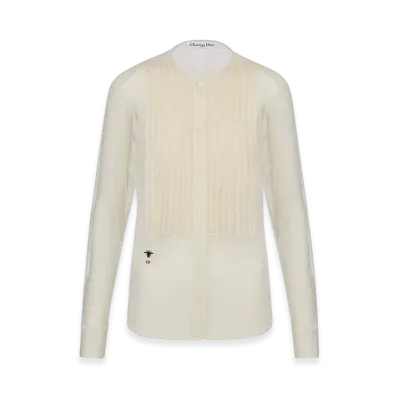 Dior Women's Sheer Blouse with Plastron Plumetis Tulle "Ecru"