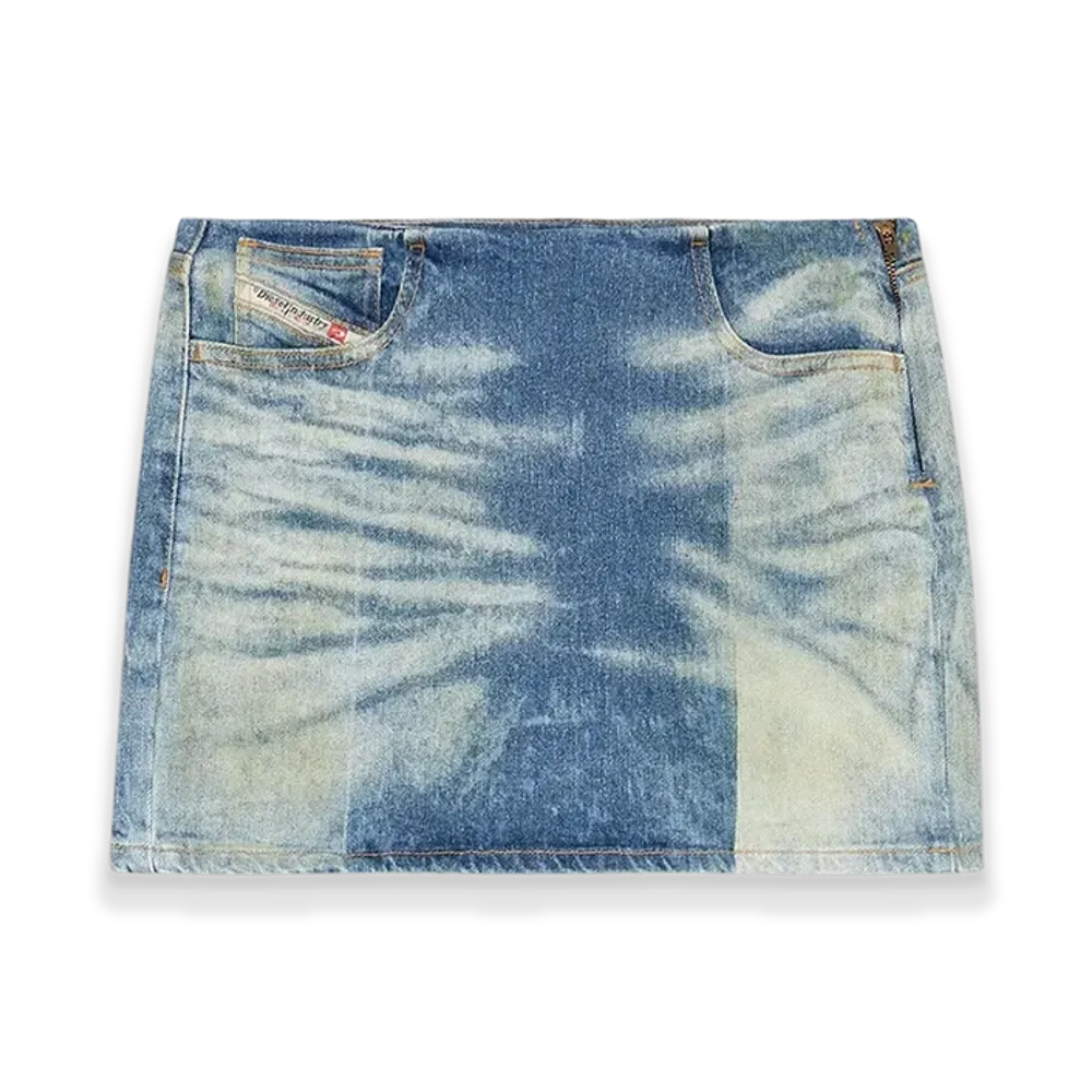 Diesel De-Pra-Mini-Fsf Denim Miniskirt With Solarised Folds "Medium Blue"