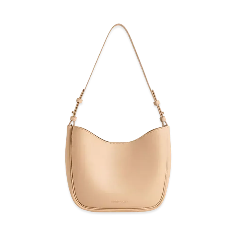 CHARLES & KEITH Robin Textured Foot-Rim Chain-Handle Bag "Beige"