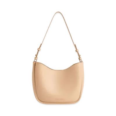 CHARLES & KEITH Robin Textured Foot-Rim Chain-Handle Bag "Beige"