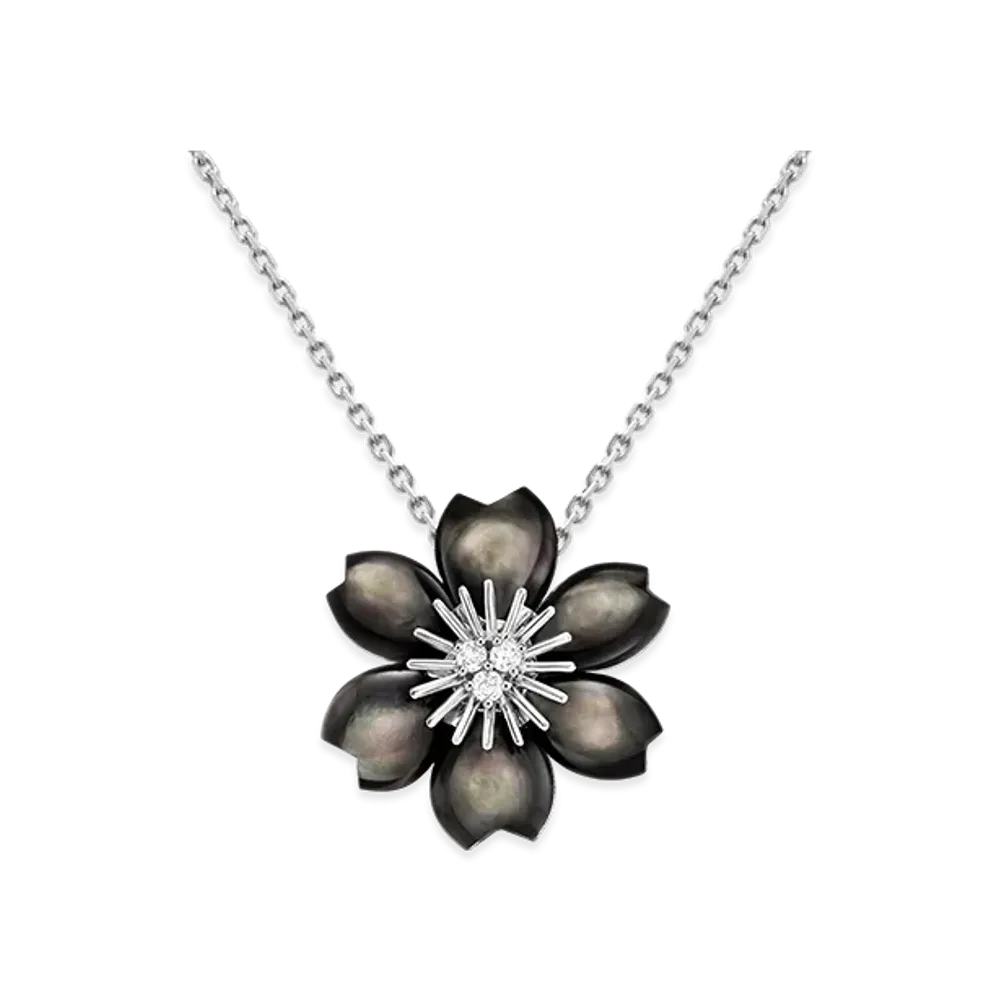 Van Cleef & Arpels Rose de Noel pendant mini model "18K White gold/Diamond/Mother-of-pearl"