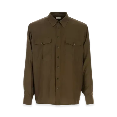 Saint Laurent Olive Silk Shirt "Green"