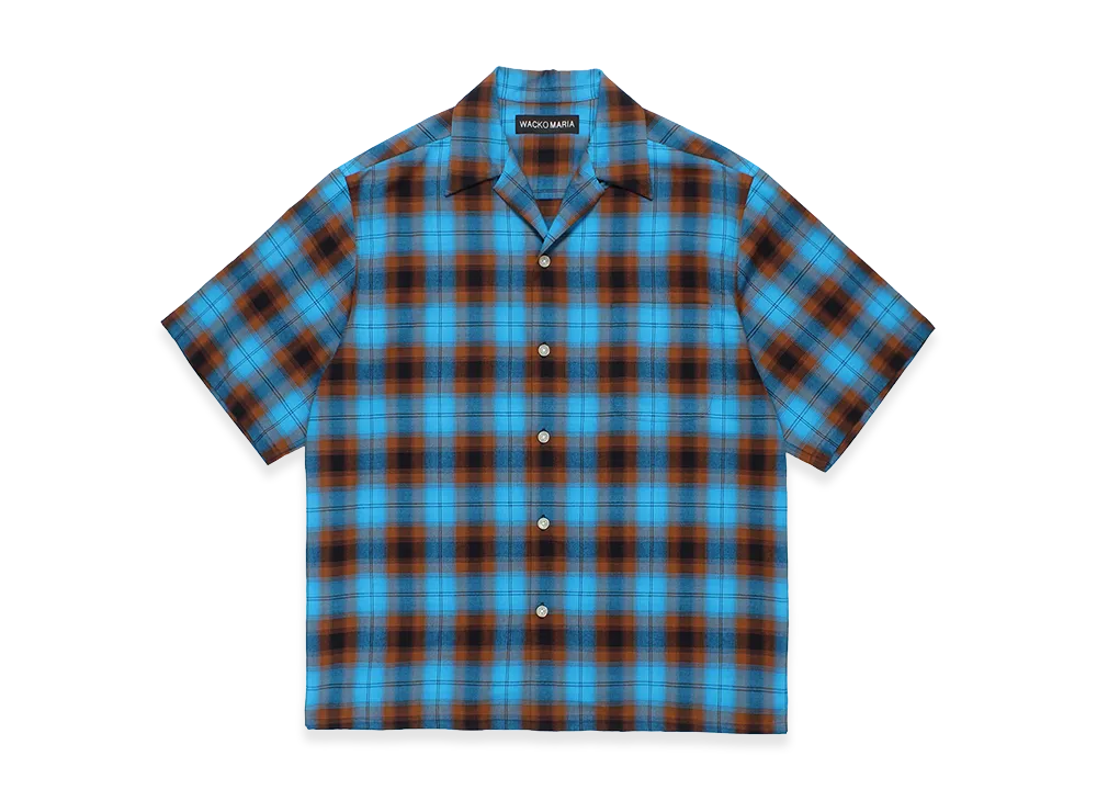 WACKO MARIA Ombre Check Open Collar Shirt "Blue"