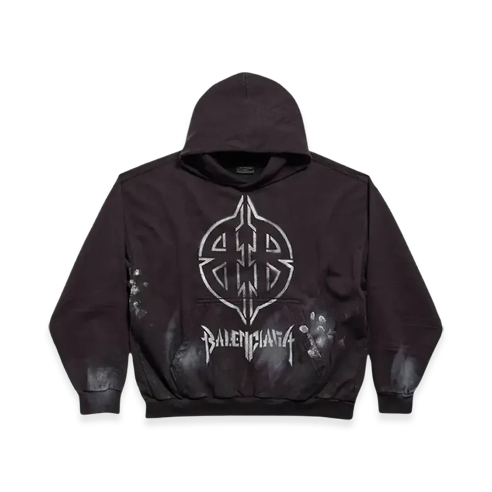 BALENCIAGA Metal BB Stencil Hoodie Medium Fit "Black White"