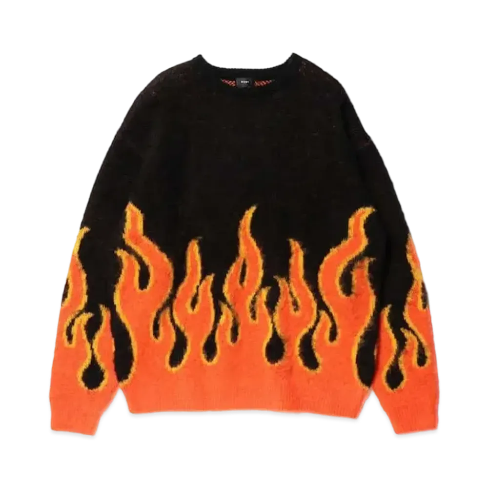 BEAMS 7Gauge Fire Shaggy Crew Neck Knit "Black"