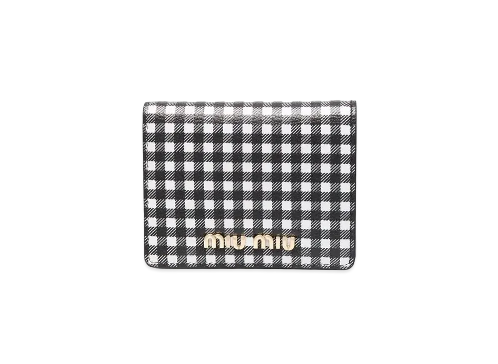 MIU MIU Small Printed Madras Leather Wallet "Black/White"
