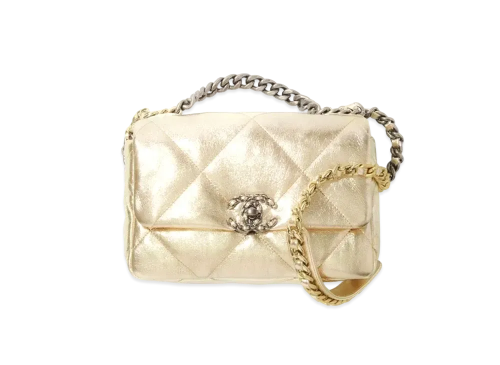 CHANEL 19 Hand Bag Metallic Lambskin "Gold"