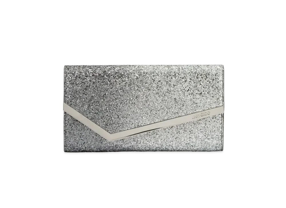 Jimmy Choo Emmie Gradient Dazzling Coarse Glitter Fabric Clutch Bag "Anthracite/Silver"