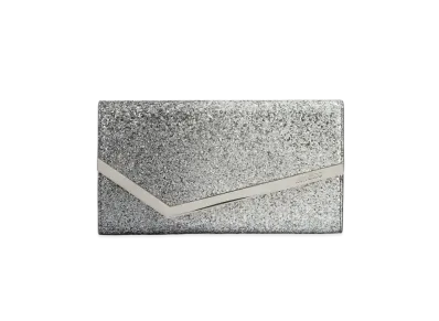 Jimmy Choo Emmie Gradient Dazzling Coarse Glitter Fabric Clutch Bag "Anthracite/Silver"