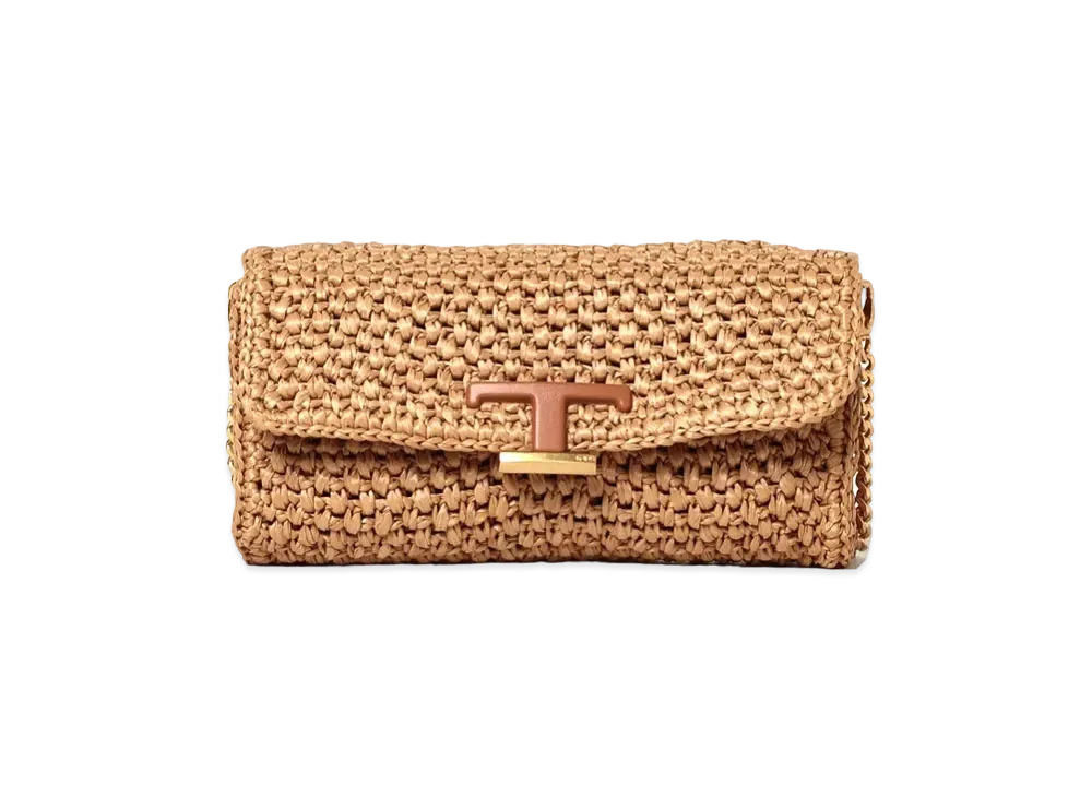 TOD'S Raffia Clutch Mini "Beige/Brown"