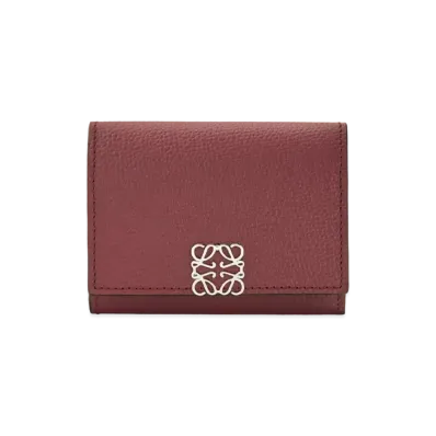 LOEWE Anagram Square Coin Cardholder In Pebble Grain Calfskin "Berry"