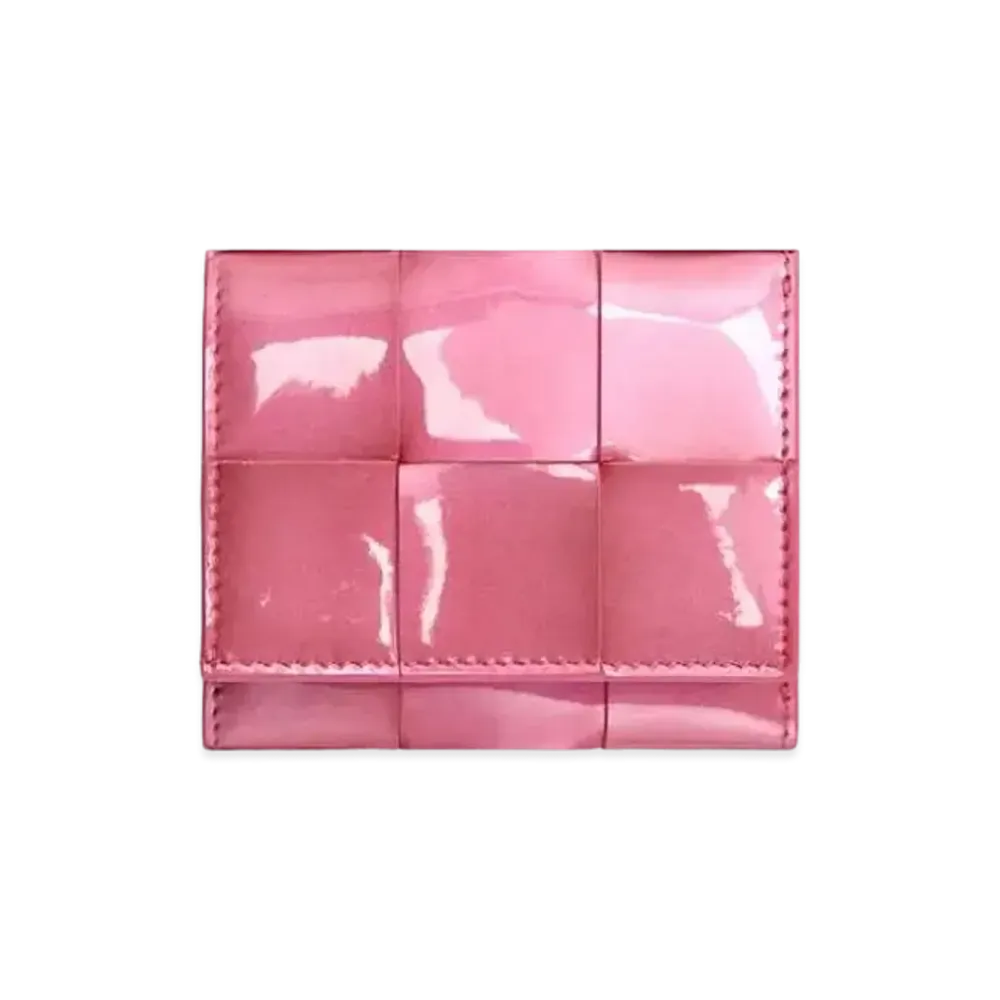 Bottega Veneta Casette Maxi Intrecciato Calfskin Zip Trifold Mini Wallet "Azalea"
