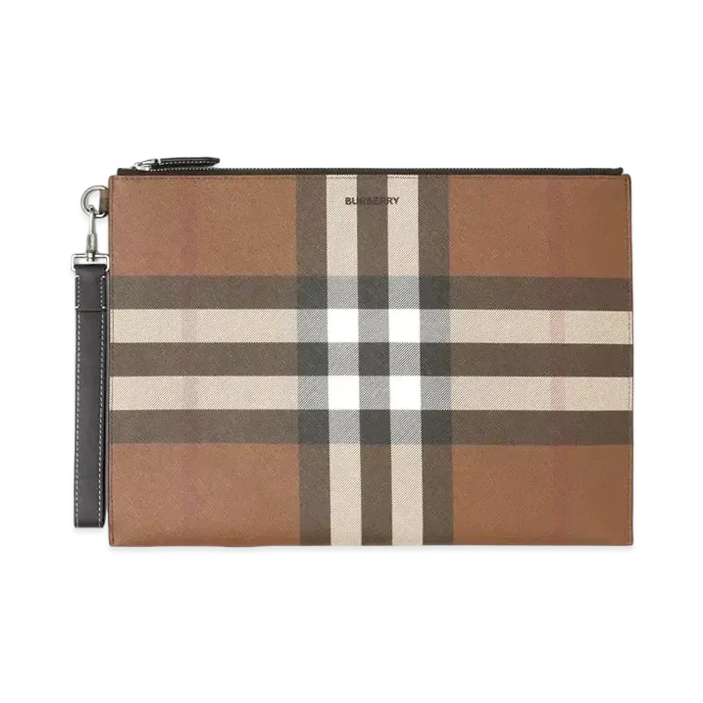 Burberry Large Check Zip Pouch "Dark Barch Brown"