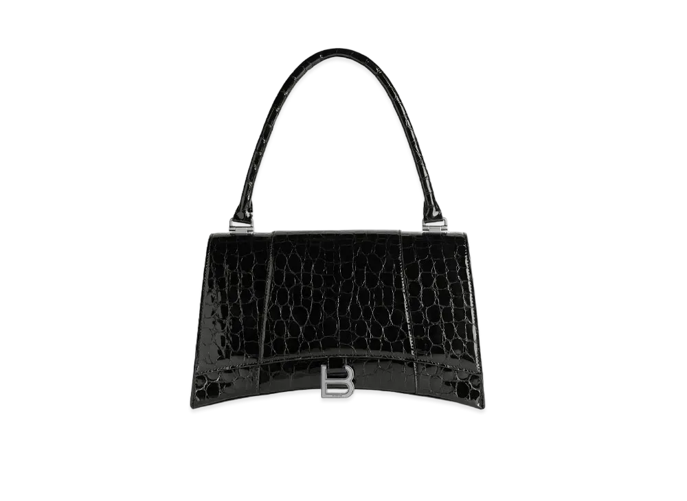 BALENCIAGA Hourglass Hinge Medium Handbag Crocodile Embossed "Black"
