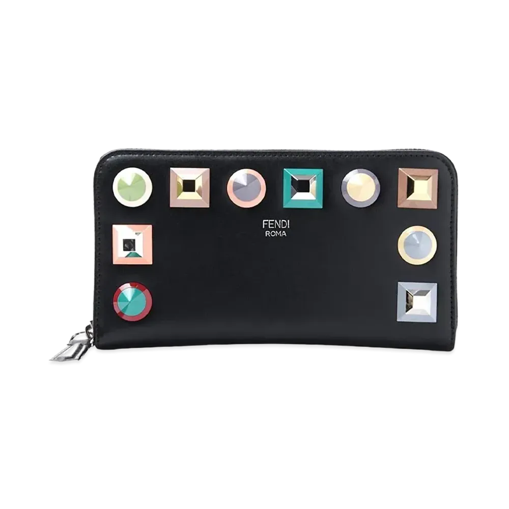 FENDI Rainbow Stud Leather Wallet "Black"