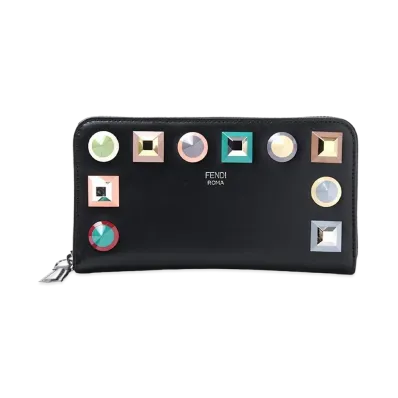FENDI Rainbow Stud Leather Wallet "Black"
