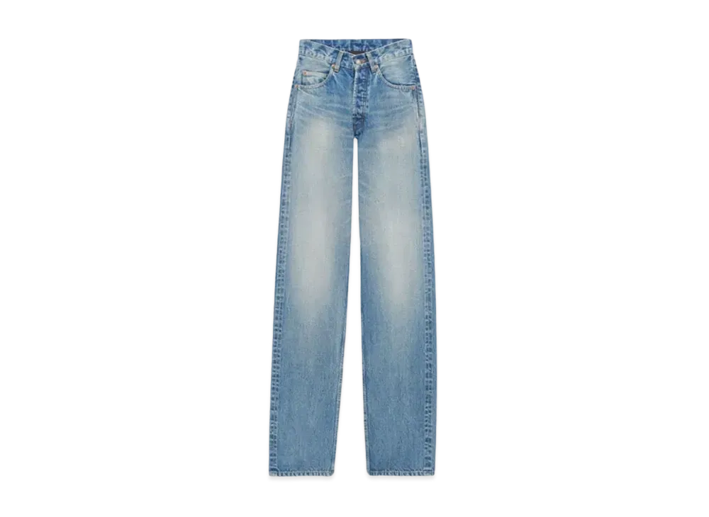 Saint Laurent V-Waist Long Baggy Jeans In Vintage Blue Denim "True Vintage Blue"