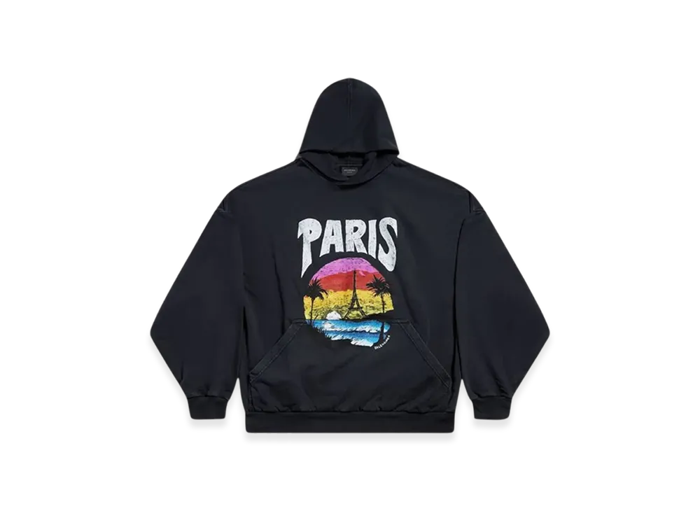 BALENCIAGA Paris Tropical Round Oversized Hoodie "Black White"