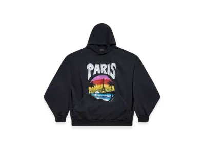 BALENCIAGA Paris Tropical Round Oversized Hoodie "Black White"