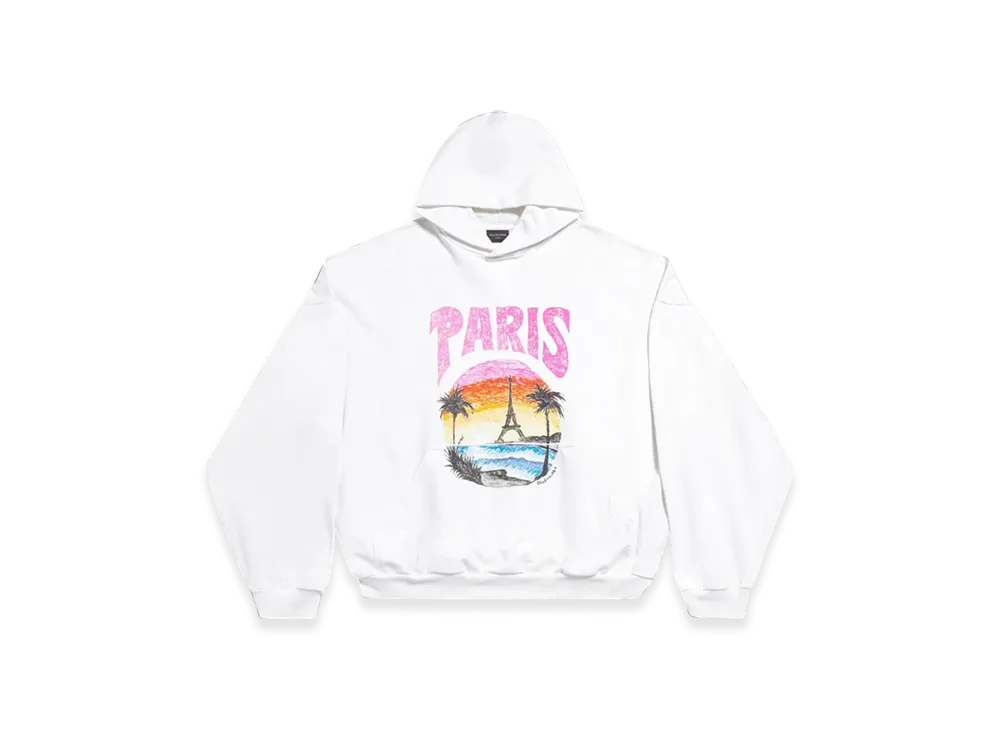 BALENCIAGA Paris Tropical Round Hoodie Oversized "White Pink"