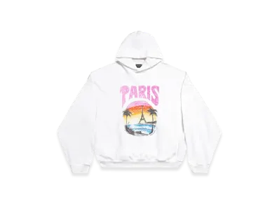 BALENCIAGA Paris Tropical Round Hoodie Oversized "White Pink"