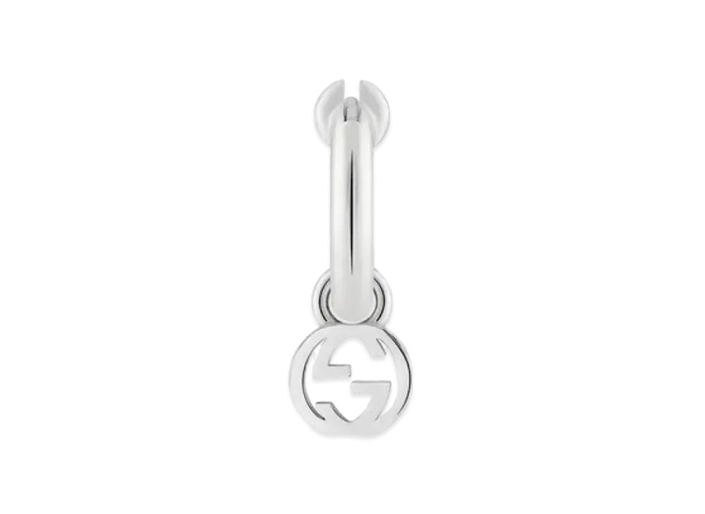 GUCCI 18K Interlocking Double G Single Earrings"White Gold"