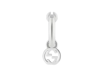 GUCCI 18K Interlocking Double G Single Earrings"White Gold"